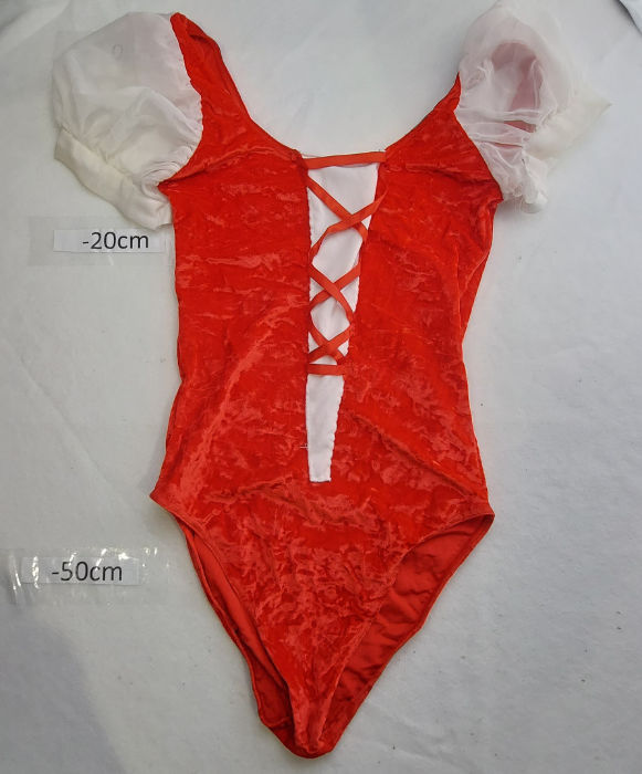 RED VELOUR LEOTARD WITH CRISS CROSS LACED FRONT