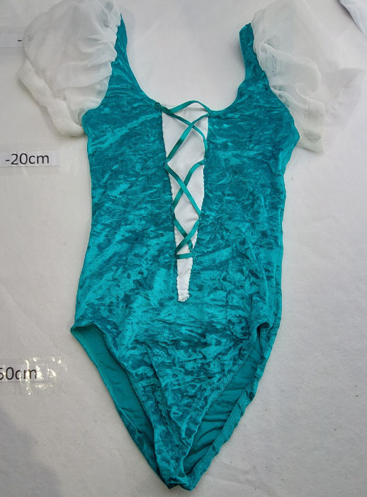 GREEN VELOUR LEOTARD WITH CRISS CROSS LACED FRONT