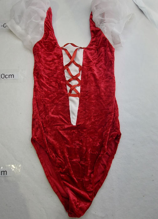 MAROON VELOUR LEOTARD WITH CRISS CROSS LACED FRONT