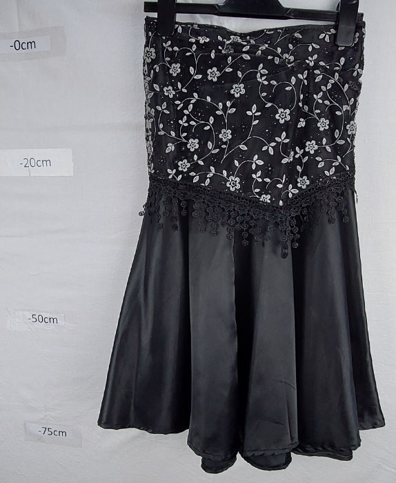 BLACK SATIN SKIRT WITH SILVER NET DETAIL