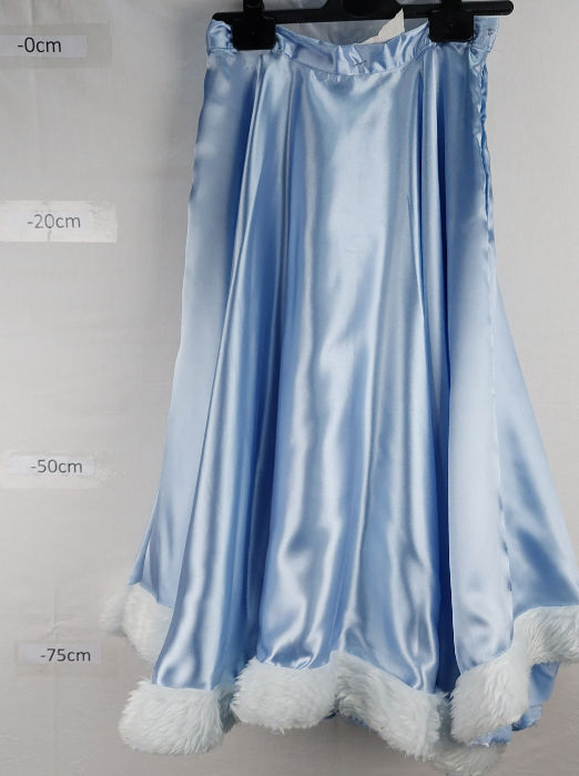 LIGHT BLUE SATIN LONG SKIRT WITH WHITE FUR TRIM
