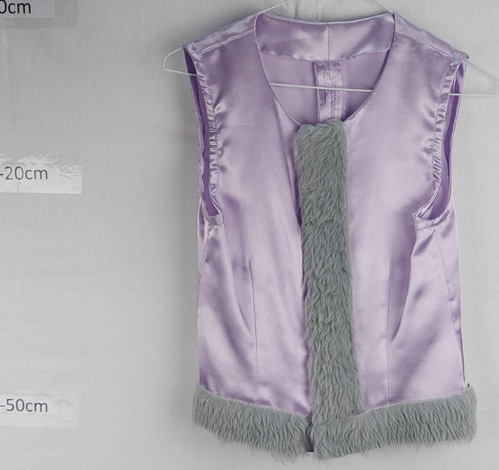 PURPLE SATIN WAISTCOAT WITH GREY FUR TRIM