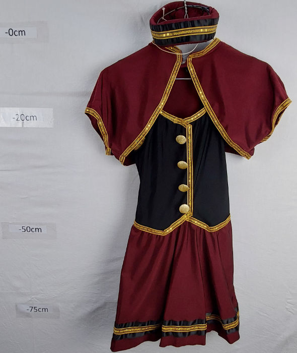 MAROON TUNIC WITH SHOULDER CAPE AND HEADRESS