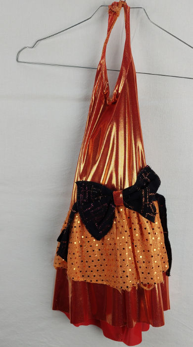 ORANGE HALTER NECK TUNIC WITH BLACK BOW