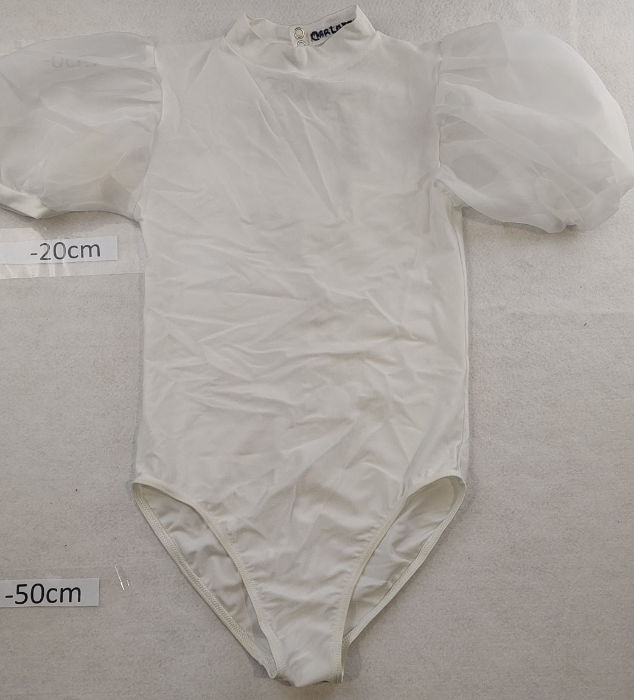 WHITE NYLONE LEOTARD PUFFY VISCOSE SLEEVE PERIOD