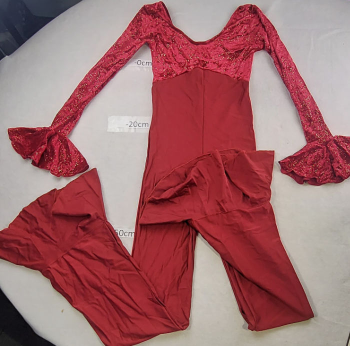 MAROON VELOUR JUMPSUIT WITH GOLD GLITTER