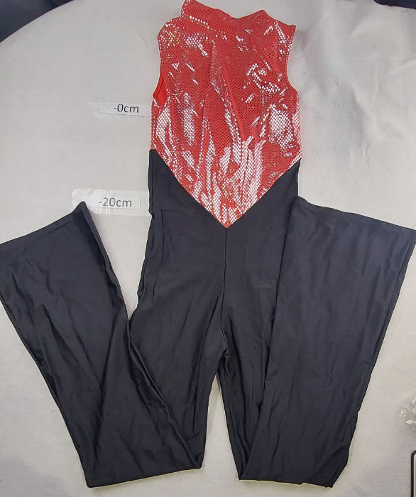 RED AND BLACK UNITARD WITH SILVER STARS