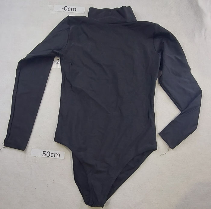 BLACK NYLON LEOTARD LONG SLEEVE HIGH NECK