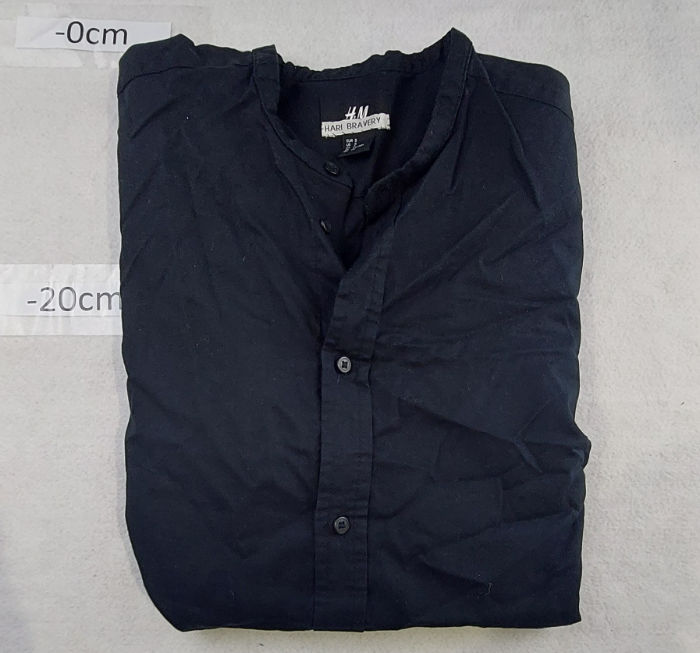 BLACK COTTON BUTTON UP SHIRT COLLERLESS