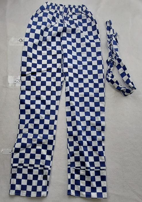 Blue and white check trousers
