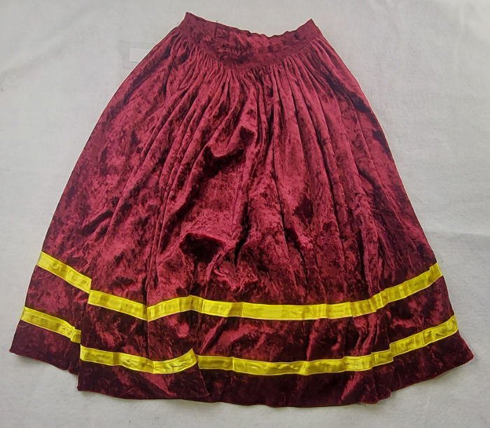 Maroon Velour skirt with Yellow trim