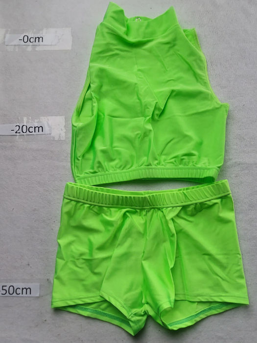 GREEN NYLON SHORTS AND TOP